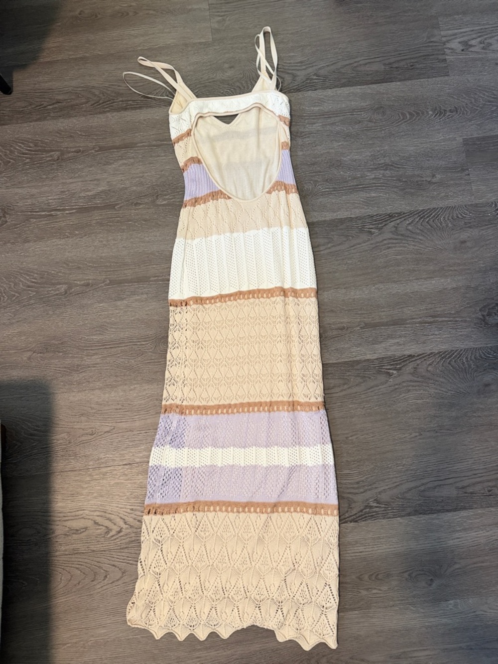 Torn by Ronny Kobo Striped Crochet Maxi Dress in Cream, Lavender and Tan - Picture 2 of 2